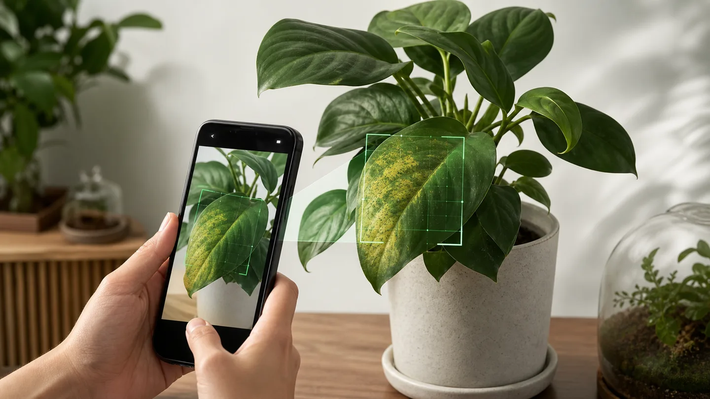 Phone screening a plant leaf for visible symptoms
