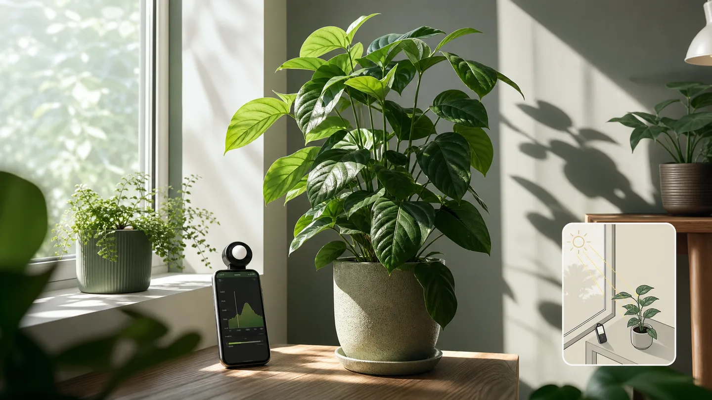 Measuring light beside an indoor potted plant