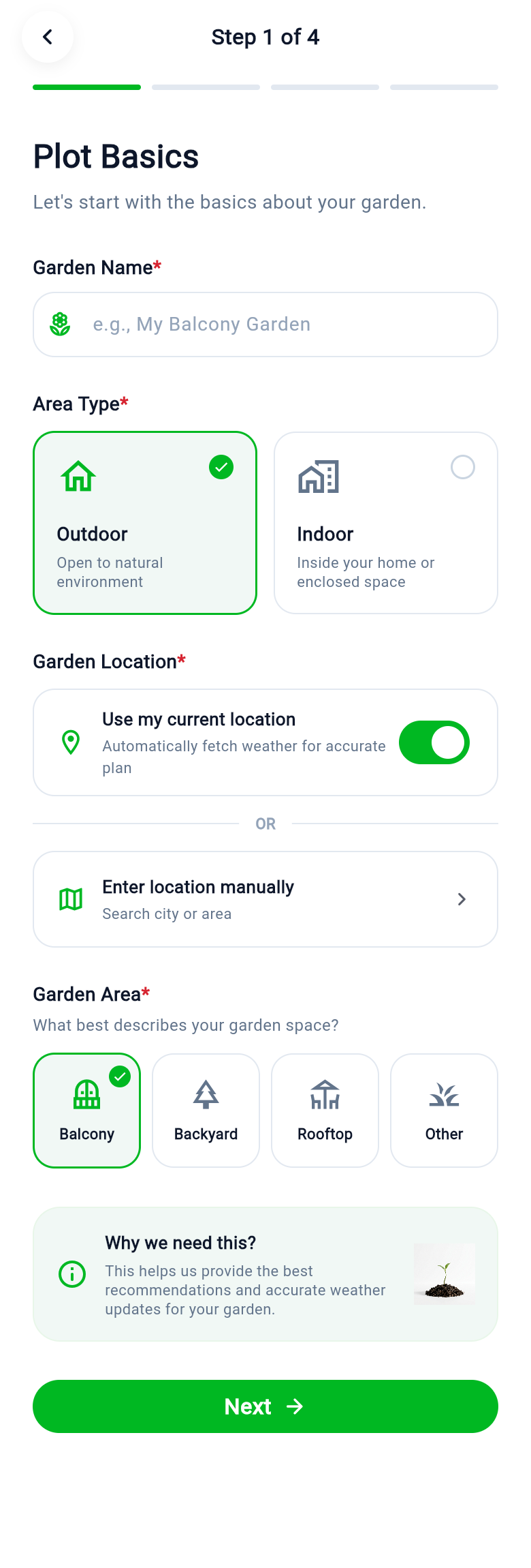 Hortiku plot basics setup screen